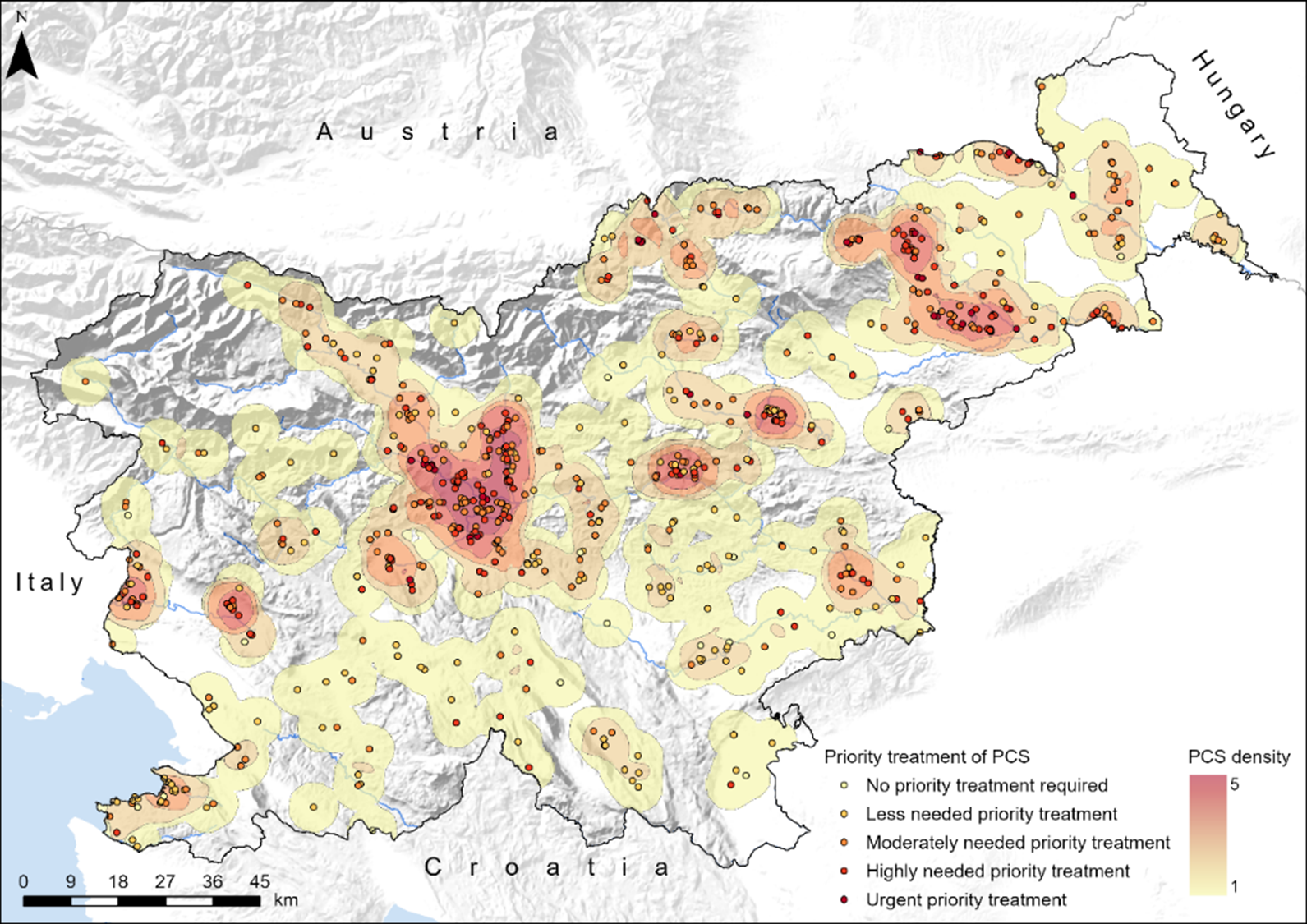 PCSs density hotspots based on their potentially negative impact on the environment and human health