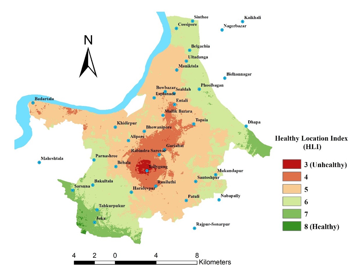 Healthy Location Index Map of Kolkata