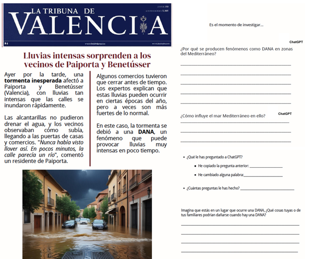 Screenshot of an AI-generated worksheet developed by the authors for the purposes of this study (text generated with ChatGPT and image created with DreamLab)